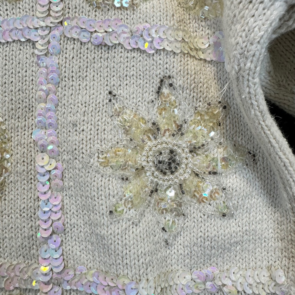 Work in Progress Sweater Women Medium Cream Sequin Beaded Vintage Glam Party - Picture 4 of 15